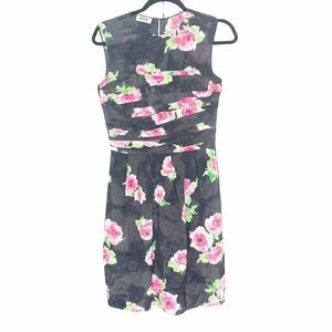 Moschino Black Sleeveless Dress Pink Rose Floral